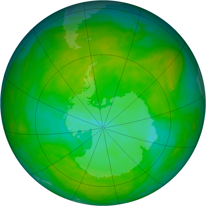 Antarctic ozone map for 24 December 1991